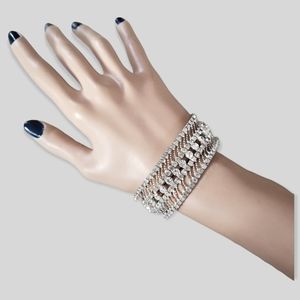 Vintage Rhinestone Silvertone Mesh Beaded Stretch Style Bracelet